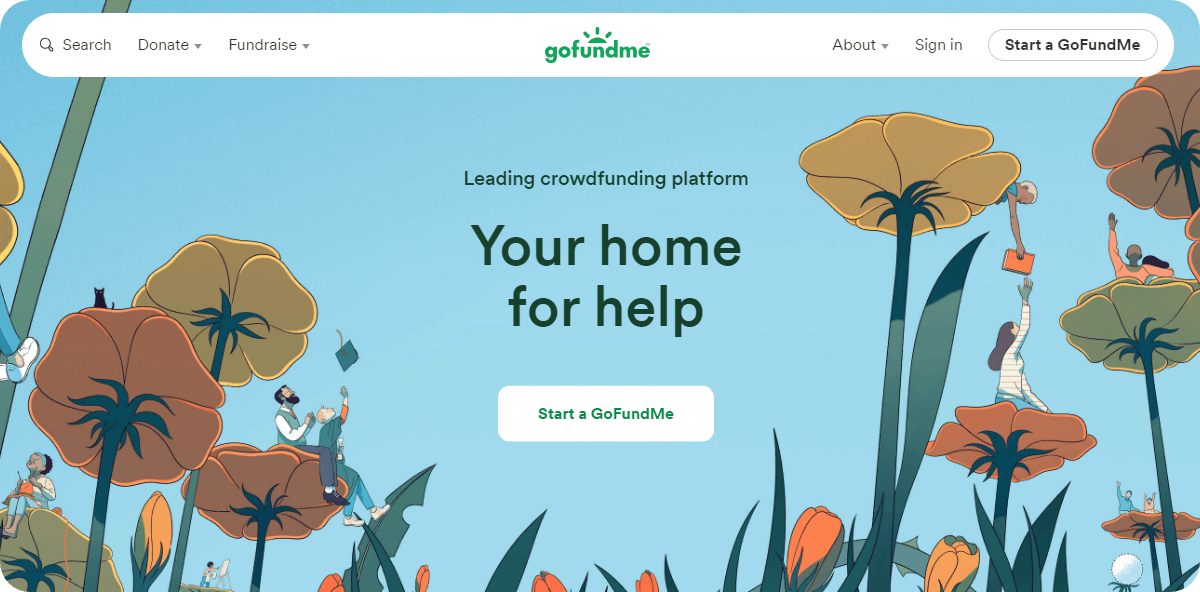 GoFundMe homepage.