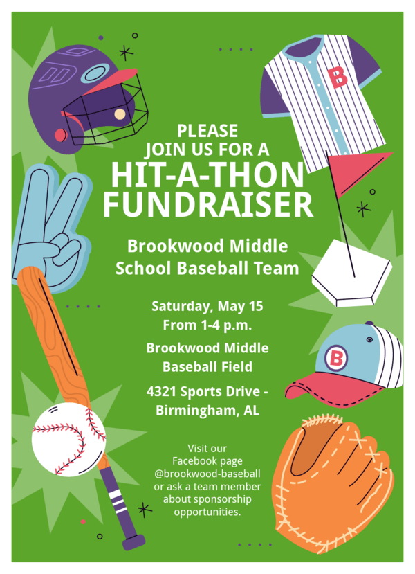 A flyer marketing Brookwood Middle School’s baseball fundraiser