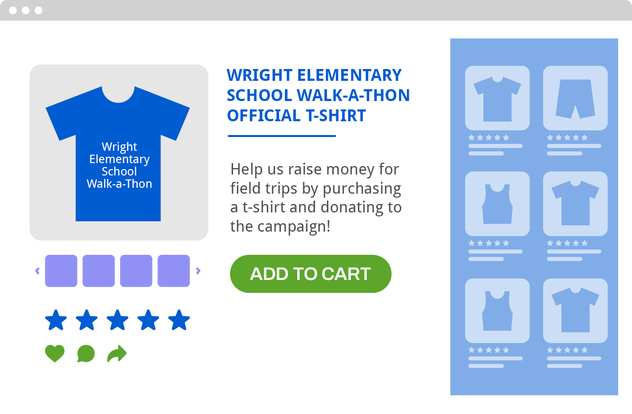 An example of a t-shirt fundraiser page.