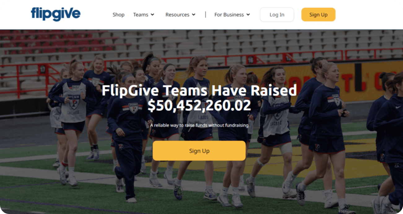 Screenshot of FlipGive’s team fundraising platform webpage.