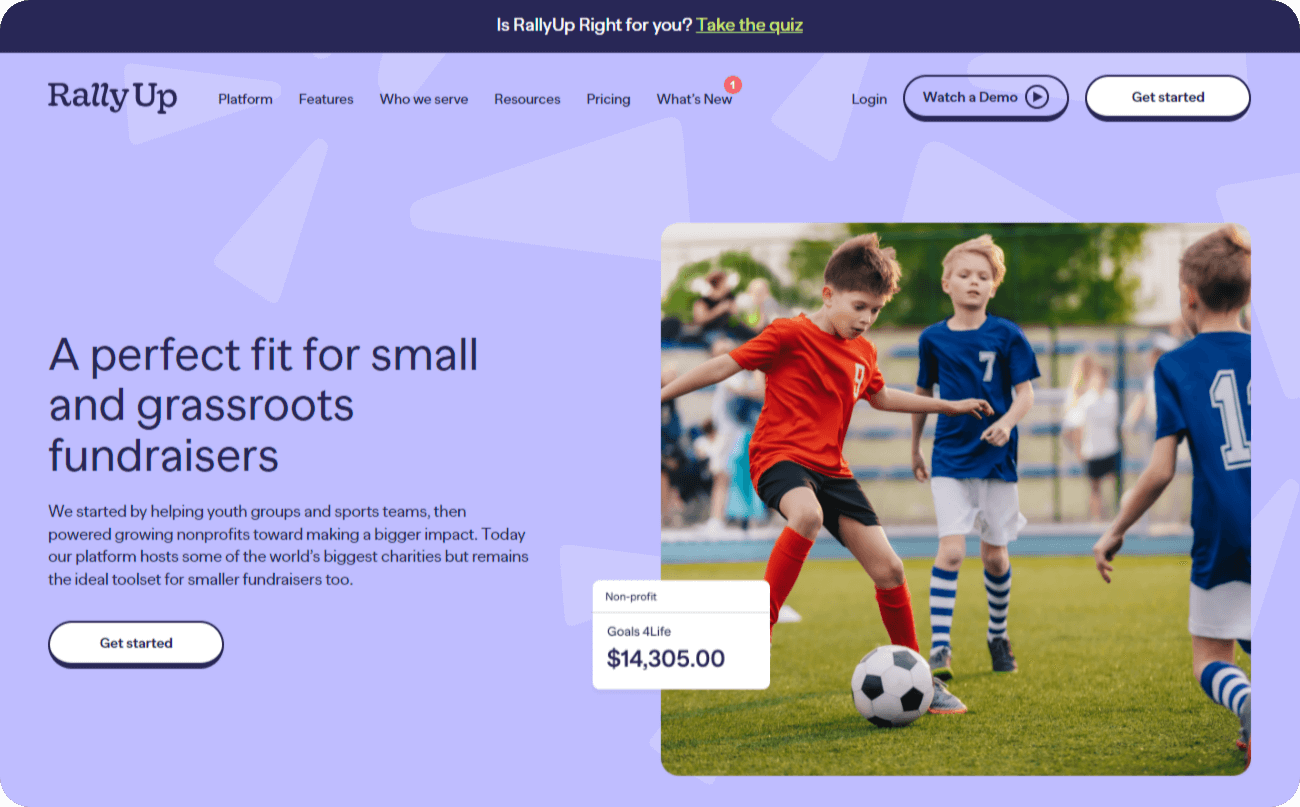 Screenshot of RallyUp’s team fundraising platform webpage.