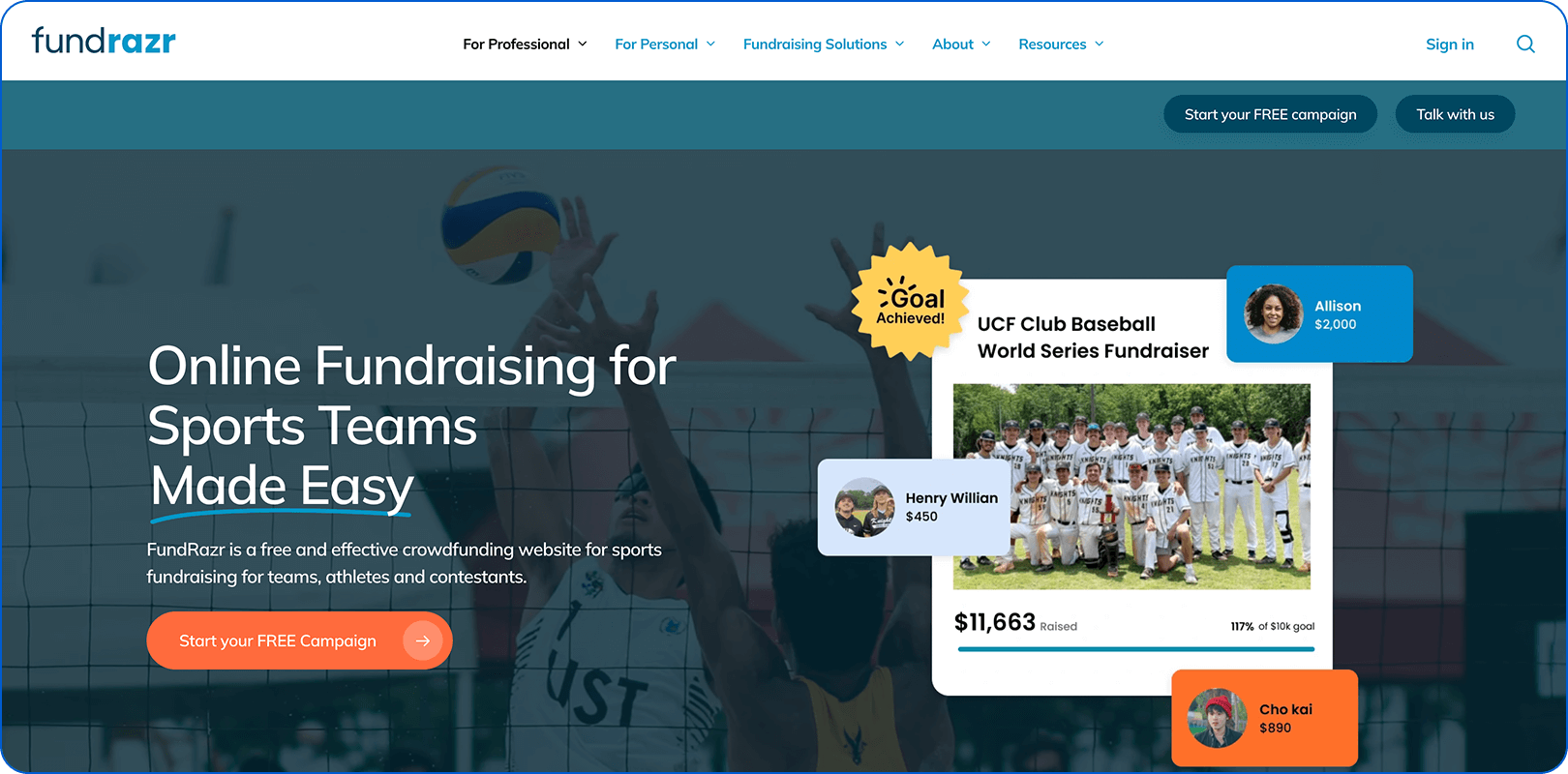 Fundrazr product page.