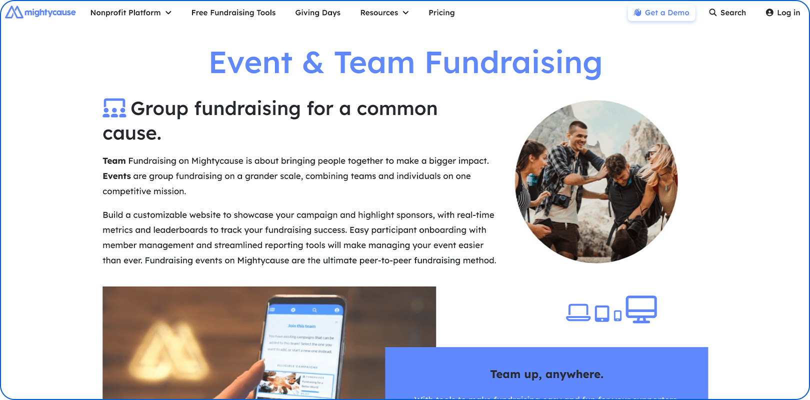 Mightycause product page.