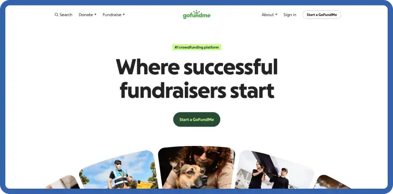 The GoFundMe homepage