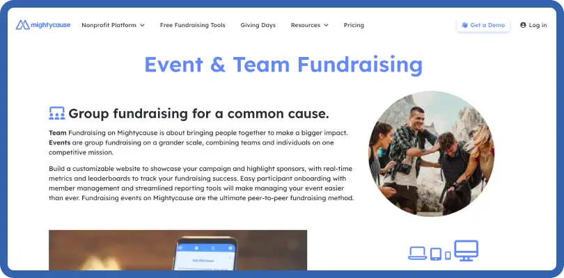 The MightyCause homepage