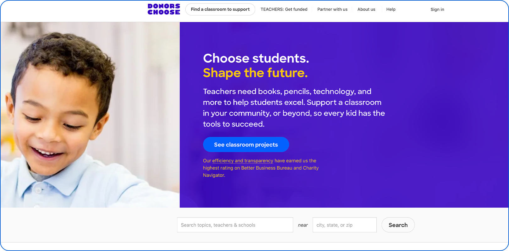 DonorsChoose homepage.