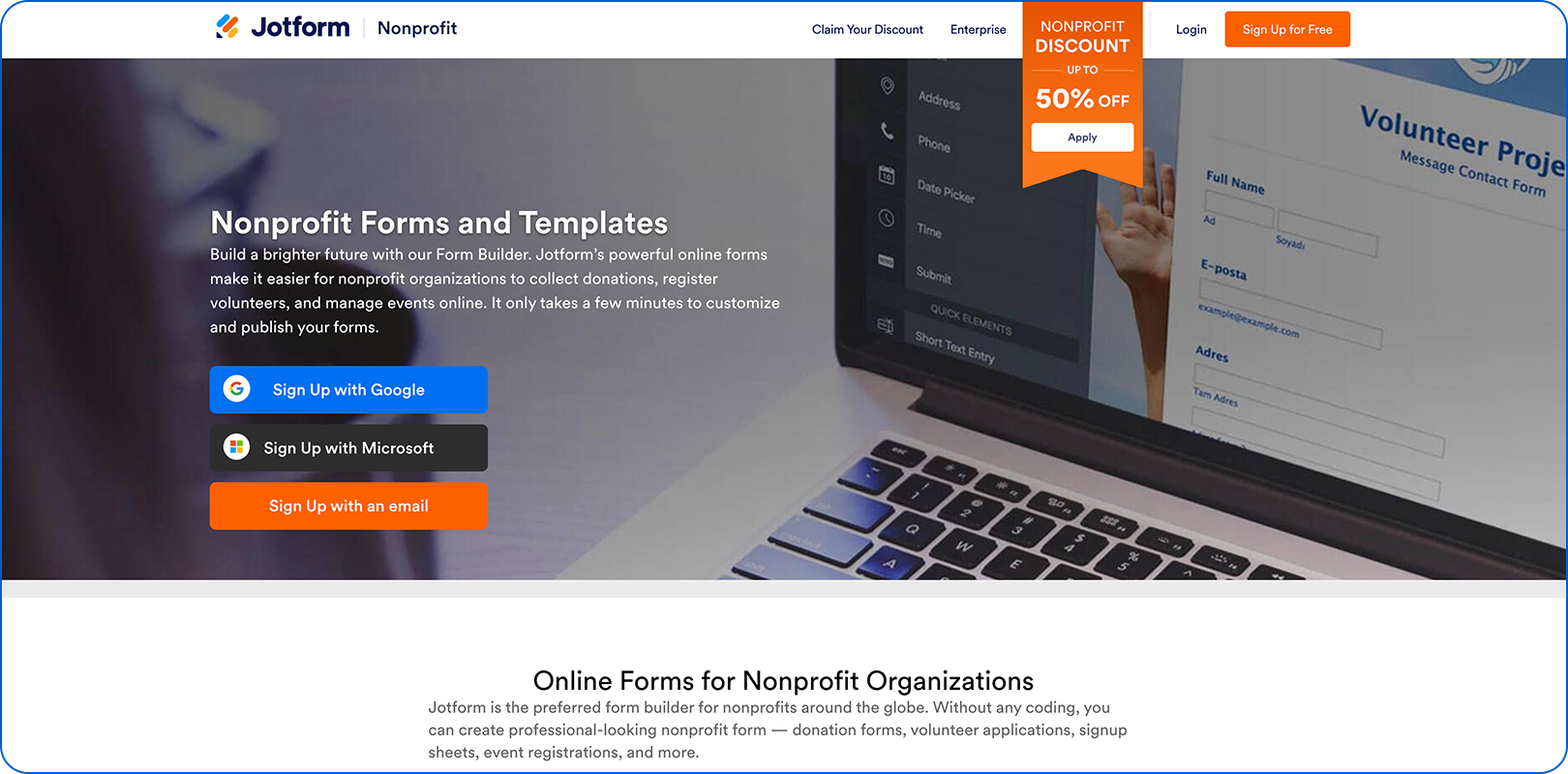 Jotform product page.