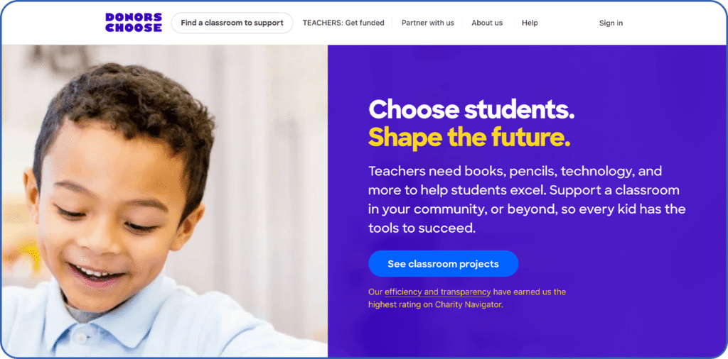 DonorsChoose homepage