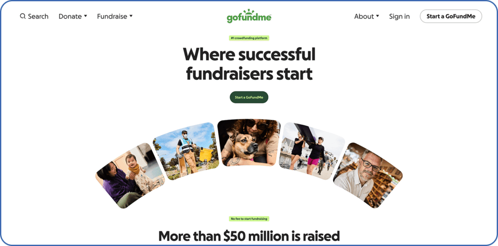 GoFundMe’s homepage